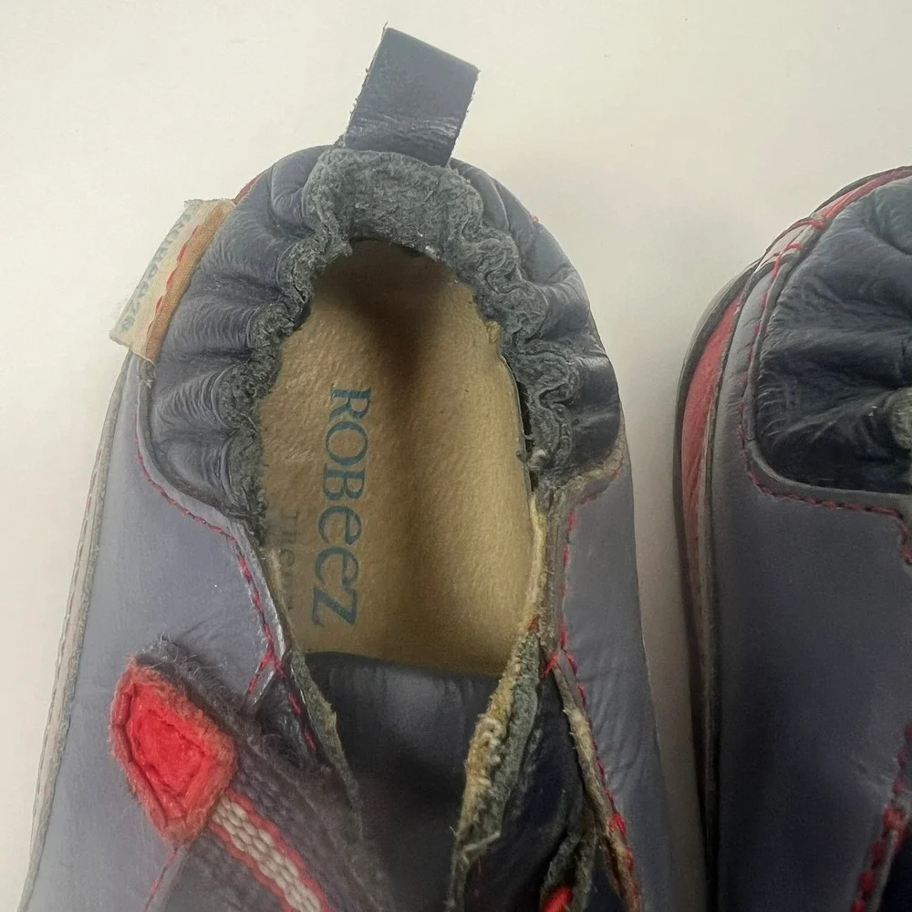 Robeez Genuine Leather Shoes‎ Navy Red Blue Stars 16-20 Mths Walker Comfy